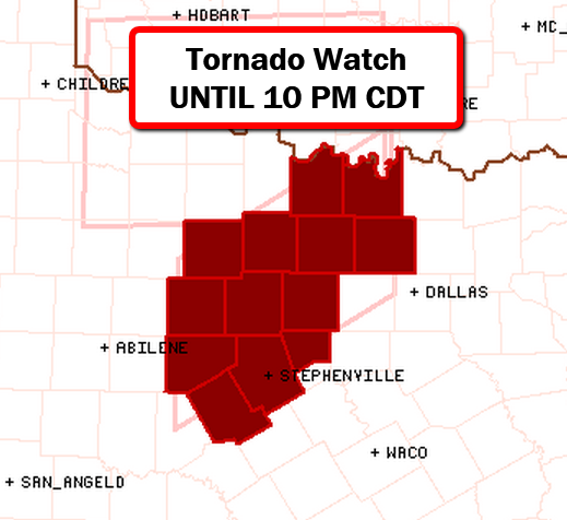 New Tornado Watch for parts of north TX until 10pm: