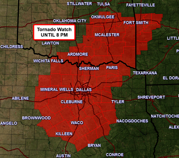 Tornado Watch now in effect for parts of TX, OK, ARK.